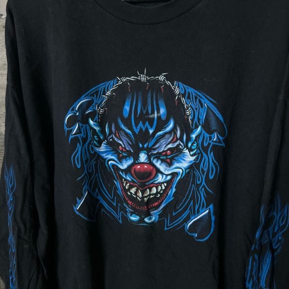 Y2K 2005 Clown Flame Long Sleeve Shirt 2XL - Picture 2 of 4